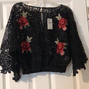 Lace and embroidered crop blouse